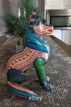 Wolf Alebrije Art, Mexican Wood Carving Home Decor, Handmade Animal Sculpture