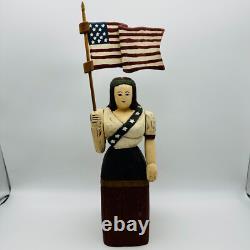 Wolf Creek 1994 Lady Liberty Wood Folk Art Signed Karen Rankin American Flag