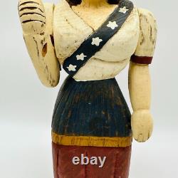 Wolf Creek 1994 Lady Liberty Wood Folk Art Signed Karen Rankin American Flag