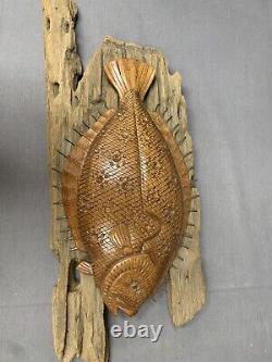 Wonderful Folk Art Flounder Decoy Carving by David Rhodes -Absecon NJ