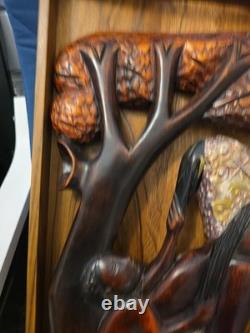 Wood Black FOLK ART Hand Carved Woman Child 22 1/2 Wood & Metal Plaque