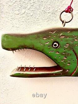 Wood Carved Pike Fish Folk Art Bait Shop Display 28 Inches Long -Vintage