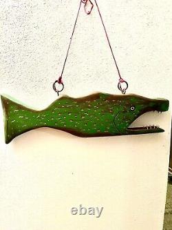 Wood Carved Pike Fish Folk Art Bait Shop Display 28 Inches Long -Vintage