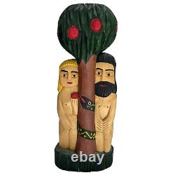 Wood Carved Polish Folk Art Adam and Eve Henryk Cichocki Poland Carving Vintage