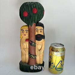 Wood Carved Polish Folk Art Adam and Eve Henryk Cichocki Poland Carving Vintage