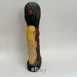 Wood Carved Polish Folk Art Adam and Eve Henryk Cichocki Poland Carving Vintage