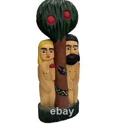 Wood Carved Polish Folk Art Adam and Eve Henryk Cichocki Poland Carving Vintage