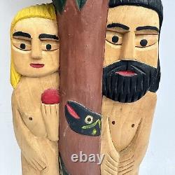 Wood Carved Polish Folk Art Adam and Eve Henryk Cichocki Poland Carving Vintage