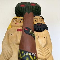 Wood Carved Polish Folk Art Adam and Eve Henryk Cichocki Poland Carving Vintage