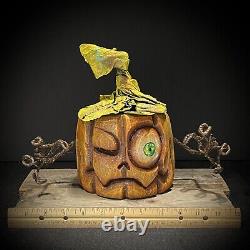 Wood Carving Folk Art Whimsical Pumpkin Halloween Decor