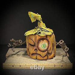 Wood Carving Folk Art Whimsical Pumpkin Halloween Decor