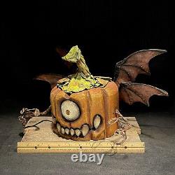 Wood Carving Folk Art Whimsical Pumpkin Halloween Decor