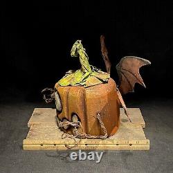 Wood Carving Folk Art Whimsical Pumpkin Halloween Decor