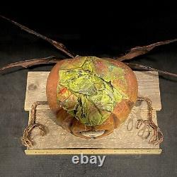 Wood Carving Folk Art Whimsical Pumpkin Halloween Decor