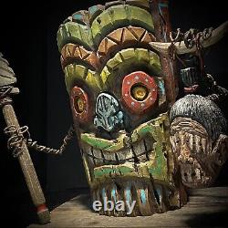 Wood Carving Rotting Tiki God Folk Art Wood Art