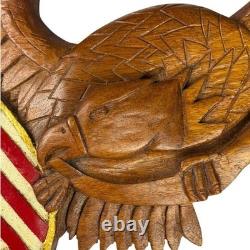 Wood Eagle Wall Plaque Unisex Large Brown Excellent Patriotic Folk Art