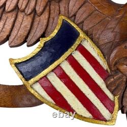 Wood Eagle Wall Plaque Unisex Large Brown Excellent Patriotic Folk Art