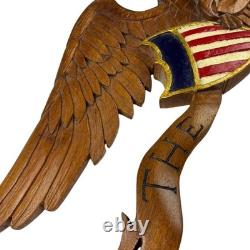 Wood Eagle Wall Plaque Unisex Large Brown Excellent Patriotic Folk Art
