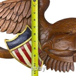 Wood Eagle Wall Plaque Unisex Large Brown Excellent Patriotic Folk Art