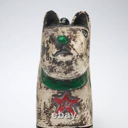 Wood Folk Art Style Decorative Carved Painted Cat Shape Box 10l Vintage