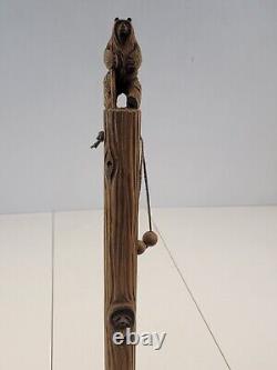 Wood Hand Carved 56 Walking Stick/Cane Folk Art Carved Bear withstick and Racoon