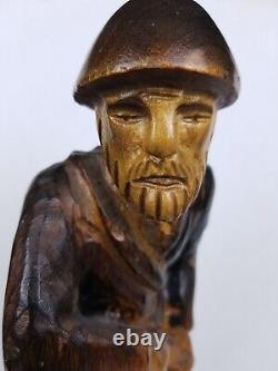 Wood Hand Carved Figure soldier WWII Folk Art