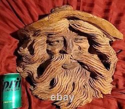 Wood Spirit Carving Face Mountain Man Sculpture Folk Art Crotch Of Cherry Tree