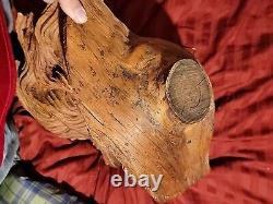 Wood Spirit Carving Face Mountain Man Sculpture Folk Art Crotch Of Cherry Tree