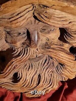 Wood Spirit Carving Face Mountain Man Sculpture Folk Art Crotch Of Cherry Tree