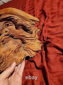 Wood Spirit Carving Face Mountain Man Sculpture Folk Art Crotch Of Cherry Tree