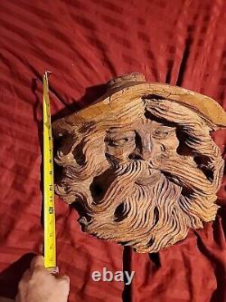 Wood Spirit Carving Face Mountain Man Sculpture Folk Art Crotch Of Cherry Tree