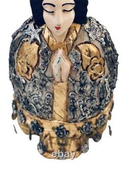 Wood VIRGIN MARY w MILAGROS, Mexican Folk Art, Carved ExVotos Figurine