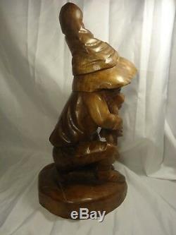 Wood spirit carving elf forest wizard folk art gnome dwarf walnut 16'' TALL