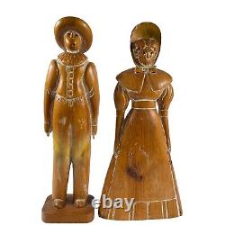 Wooden Carved Figures Folk Art Sculptures Couple Sarreid 22 Tall Quaker Amish