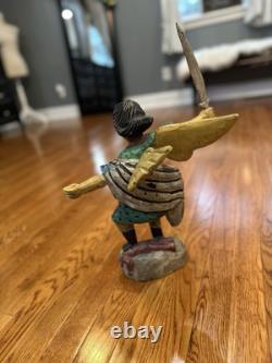 Wooden Hand Carved And Painted Saint Michael The Archangel Folk Art Statue