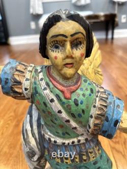 Wooden Hand Carved And Painted Saint Michael The Archangel Folk Art Statue
