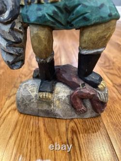 Wooden Hand Carved And Painted Saint Michael The Archangel Folk Art Statue