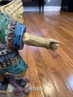Wooden Hand Carved And Painted Saint Michael The Archangel Folk Art Statue