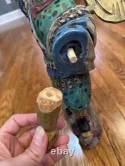 Wooden Hand Carved And Painted Saint Michael The Archangel Folk Art Statue