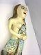 Wooden Hand Carved Mermaid Hanging Statue Folk Art Painted Nautical