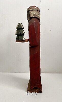 Wooden Primitive Santa With Tree Hand Carved Hand Painted 16.5 Folk Art
