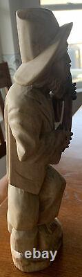 Wooden Statue Antique Folk Art Hand Carved Wooden Man Figurine 11 1/2 Tall