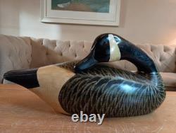 XL Orvis Preening Canada Goose Decoy, Rustic Folk Art, solid carved wood 22x11x9
