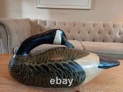 XL Orvis Preening Canada Goose Decoy, Rustic Folk Art, solid carved wood 22x11x9