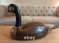XL Wood Hand Carved Canada Goose Decoy, Rustic Folk Art Americana 26x14x9