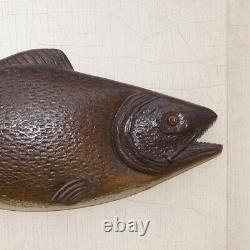 =carved Bass Fish Plaque Wood Carving Fishing Nautical Decor Folk Art Decoy