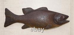 =carved Bass Fish Plaque Wood Carving Fishing Nautical Decor Folk Art Decoy