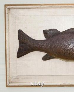 =carved Bass Fish Plaque Wood Carving Fishing Nautical Decor Folk Art Decoy