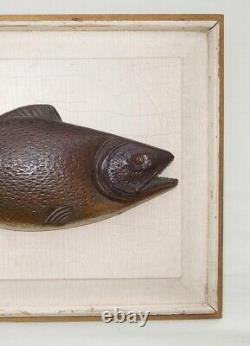 =carved Bass Fish Plaque Wood Carving Fishing Nautical Decor Folk Art Decoy