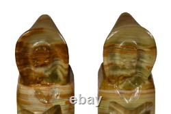 11 Paires de Biseaux en Onyx Rétro Sculptés à la Main Monks Art Populaire Religieux en Pierre Fait Main